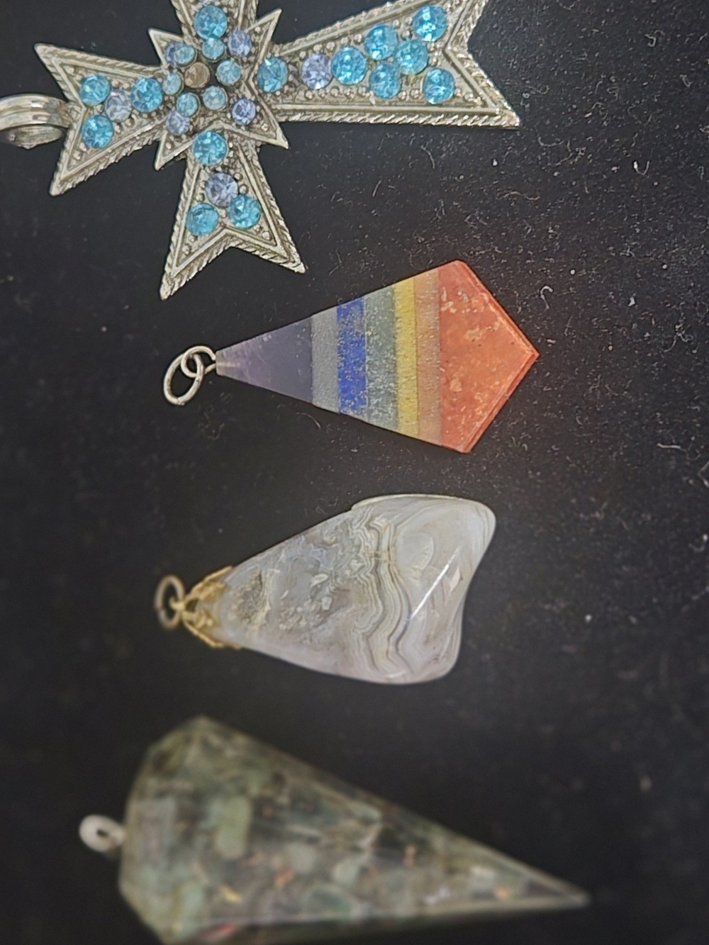 Multi-Color Layered Gemstone Pendant - Rainbow Stripe